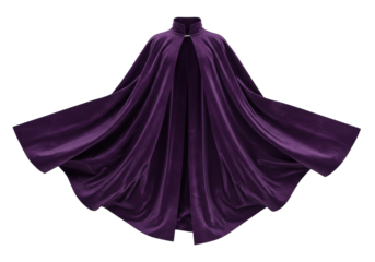 Isolated purple cloak, gown or robe spread wide, soft luxurious texture and high collar
