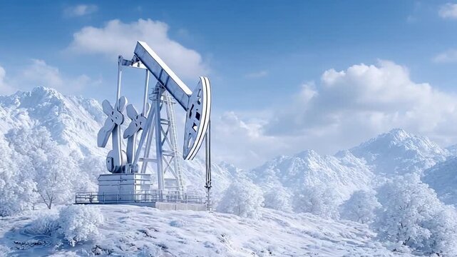 Winter wonderland oil pumpjack landscape showcasing sustainable extraction technology