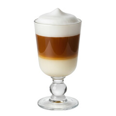 Layered latte coffee drink in glass isolated on transparent background