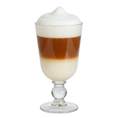Layered latte coffee drink in glass isolated on transparent background