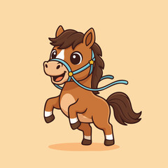 Cute baby horse cartoon character illustration running farm animal for kids design