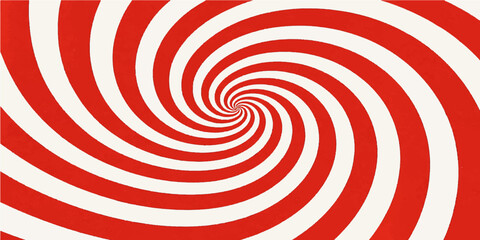 Red and white hypnotic spiral abstract background with circular pattern design