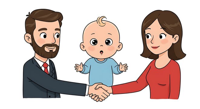 Parents shaking hands with baby