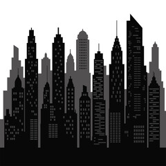 Fototapeta premium Cityscape Silhouette With Tall Buildings And Windows skyscrapers