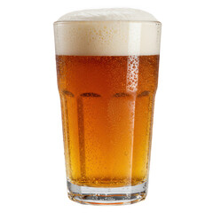 Glass of cold beer with frothy head isolated on transparent background