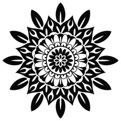 Intricate black and white mandala design with floral petal elements pattern