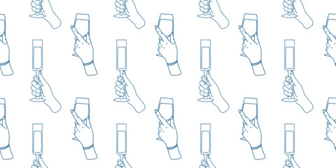 Celebration pattern with hands holding glasses on a white background