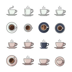 High-Quality Flat Vector Coffee Cup Icons:  Various Views & Styles