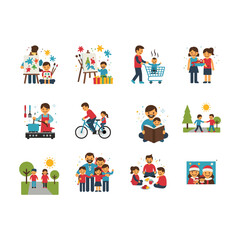 High-Quality Flat Vector Illustrations: Happy Family Activities Set