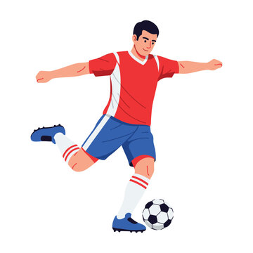 High-Quality Flat Vector Illustration: Soccer Player Kicking Ball