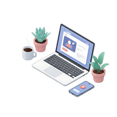 Productive digital workspace concept featuring modern technology, communication, and a serene environment