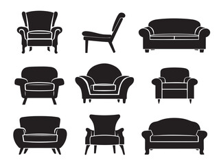 Furnitures silhouette icon vector illustration solid black modern home collection
