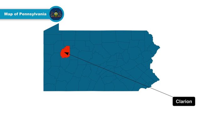 Clarion Map Video, Pennsylvania map, Political Map of Pennsylvania, Pennsylvania United States, with all states, national flag and borders, travel, education, geography, and global studies.