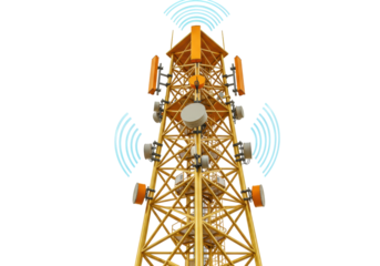 Isolated telecommunications tower with antennas and signals for communication industry