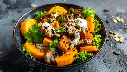 Roasted pumpkin salad bowl