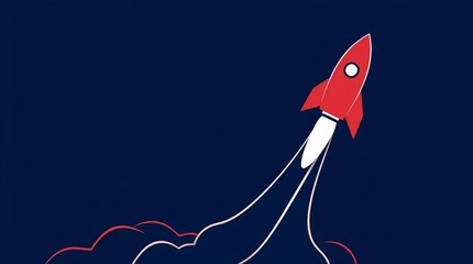 red rocket launch illustration on dark background symbolizing startup growth and innovation