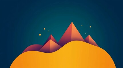 colorful abstract mountain landscape illustration with vibrant geometric shapes and gradient sky