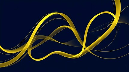 dynamic yellow flowing wave lines on dark background in futuristic abstract design concept