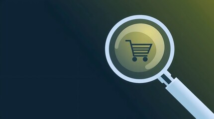 magnifying glass with shopping cart icon representing online store search and e commerce browsing