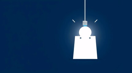 glowing light bulb icon symbolizing idea and innovation on dark background in flat modern style wide