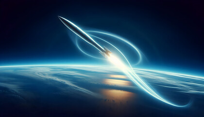 A Rocket Racing Into Deep Space from the Earth's Horizon with a Streaking Plume