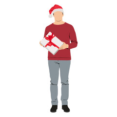 Vector of a person in christmas hat with gift.
