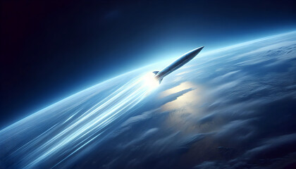 A Rocket Racing Into Deep Space from the Earth's Horizon with a Streaking Plume