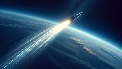 A Rocket Racing Into Deep Space from the Earth's Horizon with a Streaking Plume