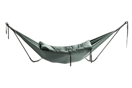 Portable foldable hammock for travel and outdoor adventures isolated on transparent background