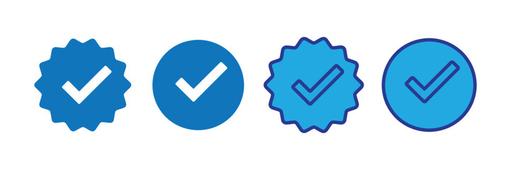 Four blue checkmark icons isolated on transparent background © Mahir