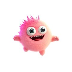 Fototapeta premium Happy pink furry monster with big eyes and spiky hair