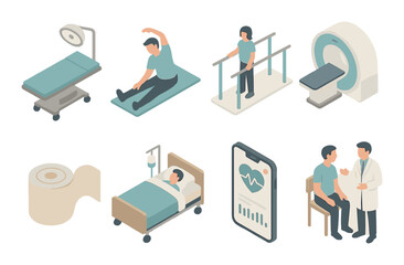 Healthcare activities and equipment: exercise, mri, bed rest, consultation