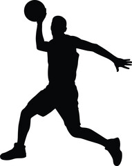  Basketball player silhouette jump shot, dynamic athlete action pose, sports vector design, black outline illustration, basketball slam dunk movement, competitive game symbol