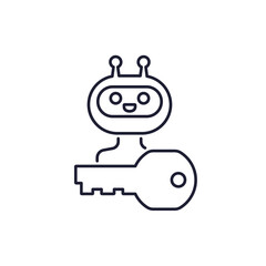robot and key line icon on white
