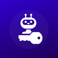 robot and key icon, security or protection vector