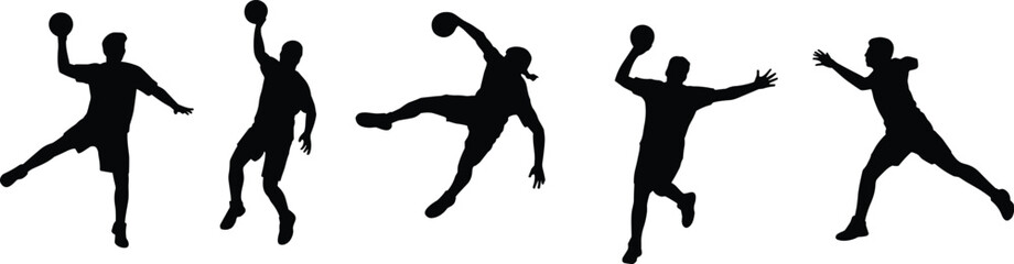  Basketball player silhouette vector set, athletes jumping, dunking, dribbling, isolated action poses, sports illustration design, black and white artwork for training