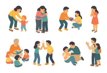 Happy diverse families engaging in bonding activities and sharing joyful moments