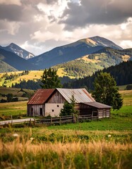 Rustic mountain farm scene