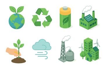 Eco-friendly icons: sustainable practices and clean energy solutions