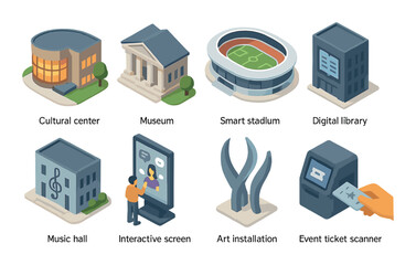 Cultural center museum stadium library music hall interactive screen art installation ticket scanner
