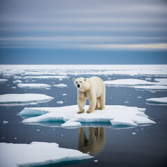 Photo Polar bear walking on melting ice floe, environmental documentary style