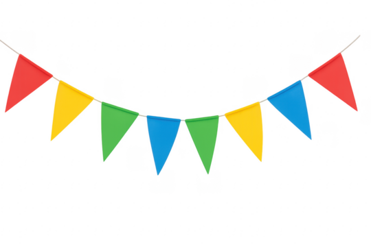 Colorful party bunting flags hanging for celebration