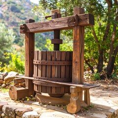 Rustic wooden wine press outdoors