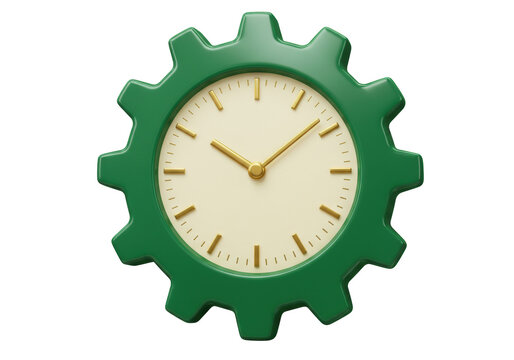 Isolated symbolic illustration of a clock with a green gear wheel for business efficiency