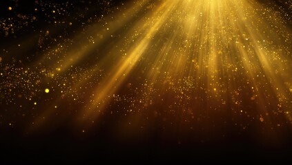 Golden light rays, particles, dark background