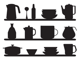 Homeware silhouette icon vector illustration solid black essential domestic products set
