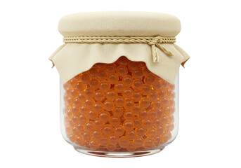 Jar of orange gel beads PNG illustration isolated on transparent background Decorative container full of gel balls