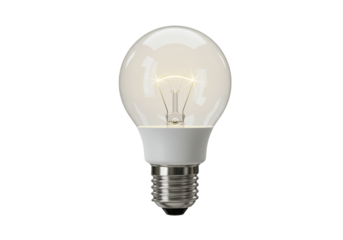Glowing light bulb PNG illustration isolated on transparent background for creative projects and designs Energy saving lamp