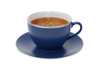 Cup of herbal tea PNG illustration isolated on transparent background Blue teacup with tea and herbs
