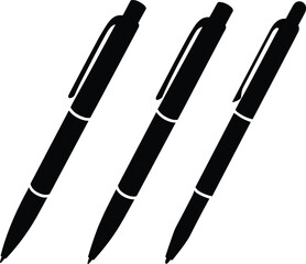  Black pen icon set, simple stationery illustration, writing instrument collection, office supply design, educational tool graphics, minimalist ink pen silhouette